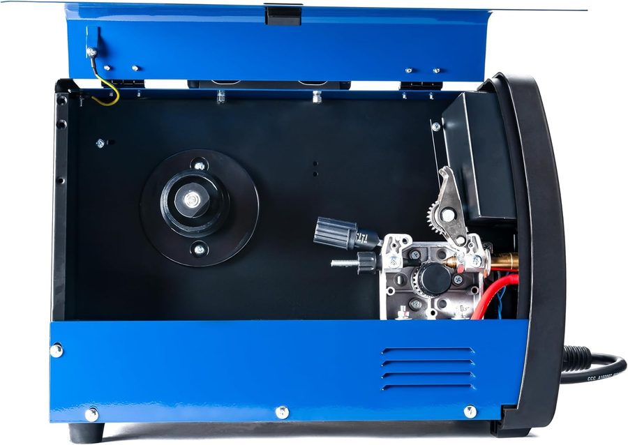 Dévidoir et bobine de fil à l'intérieur du poste IPOTOOLS MIG-250S